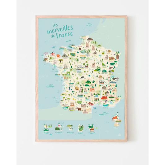 Affiche Carte de France illustrée – Papier curieux