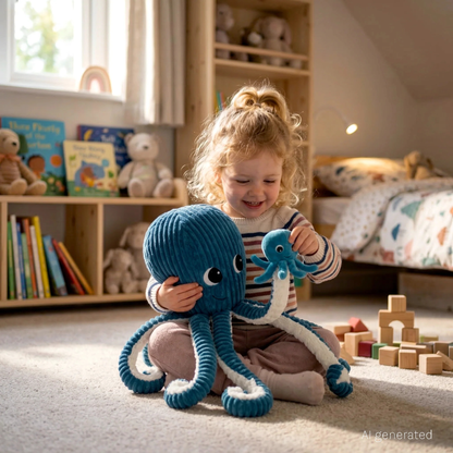 Peluche Pieuvre Filou Géante & son Bébé Bleu - Les Déglingos