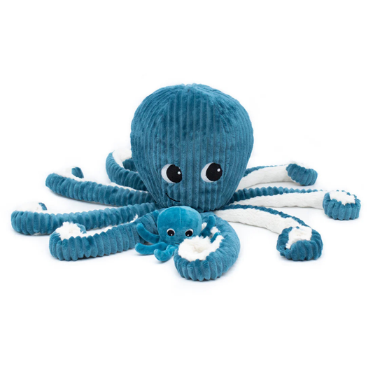 Peluche Pieuvre Filou Géante & son Bébé Bleu - Les Déglingos