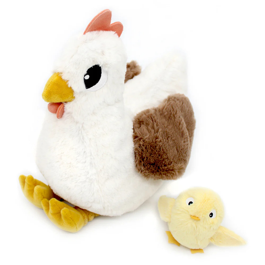 Peluche Poule Pioupiou Maman & Bébé Blanc - Les Déglingos