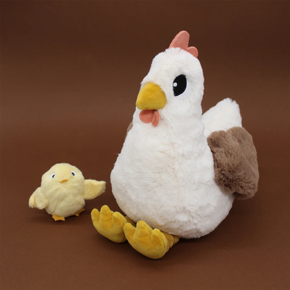 Peluche Poule Pioupiou Maman & Bébé Blanc - Les Déglingos
