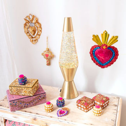 Lampe à lave dorée à paillettes - Le Petit Souk
